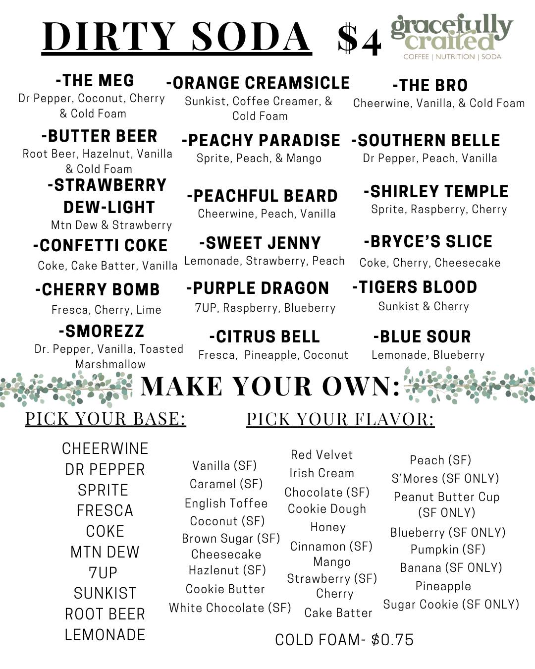 Gracefully Crafted drink menu, page 2